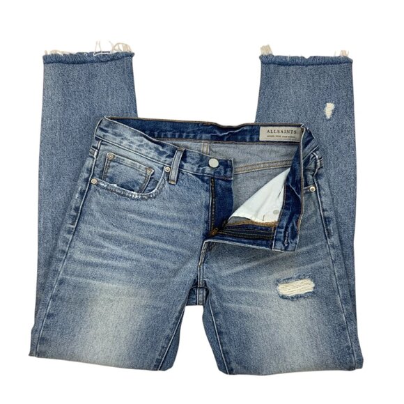 All Saints Muse Slim Destroy Jean 26 Blue Low Rise - Picture 3 of 12
